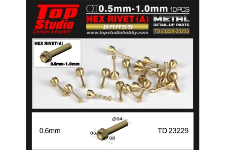 Top Studio 0.6mm Hex Rivets (A) - Brass - TD23229