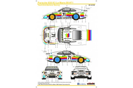 S.K. Decals Porsche 935 K3 Le Mans 80 Team Dick Barbour Racing  - 1/24 Scale - SK-24106