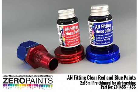 Zero Paints AN Fitting (Hose Joints/Ends) Clear Red and Blue Paints 2x30ml - ZP-1455 / ZP-1456