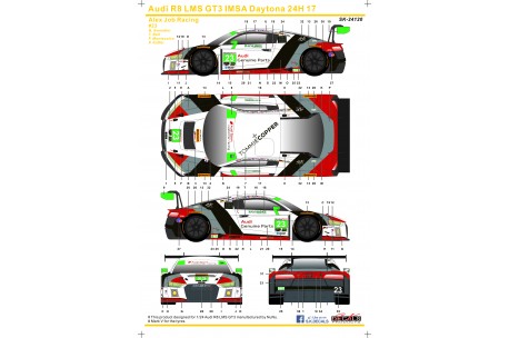 S.K. Decals Audi R8 LMS GT3 IMSA Daytona 24H 17 No.23 Alex Job Racing (NuNu) - 1/24 Scale - SK-24120