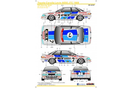 S.K. Decals Toyota Corolla Levin AE92 Gr.A Macau guia 89 Crown Motors Racing Team Decals (NuNu/Beemax) - 1/24 Scale