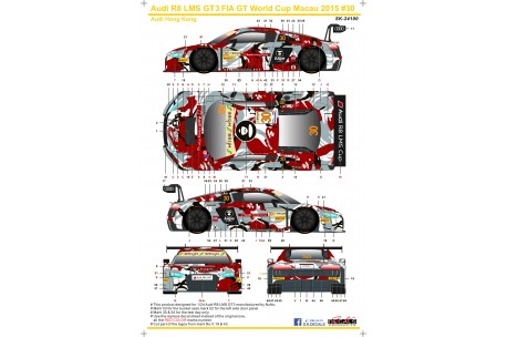 S.K. Decals Audi R8 LMS FIA GT World Cup Macau 15 Audi Hong Kong (NuNu) - 1/24 Scale