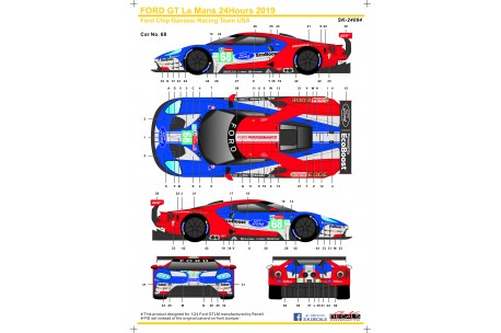 S.K. Decals Ford GT No. 69 No. 68 24 Hours Le Mans 2019 (Team USA) - 1/24 Scale