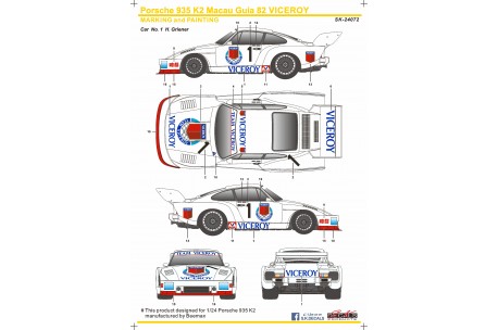 S.K. Decals Porsche 935 K2 Macau Guia 82 Viceroy Decals (Beemax)  - 1/24 Scale - SK-24072
