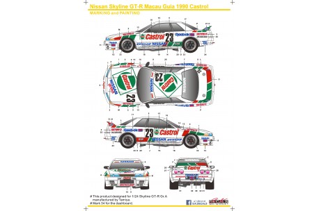 S.K. Decals Nissan Skyline GT-R Macau Guia 90 Castrol Decals (Tamiya) - 1/24 Scale