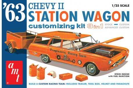 AMT 1963 Chevy II Station Wagon w/Trailer - 1/25 Scale Model Kit - 