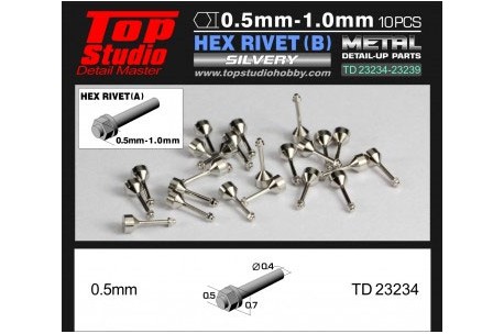 Top Studio 1.0mm Hex Rivets (B) - Silvery - TD23234