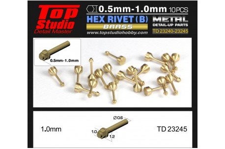 Top Studio 1.0mm Hex Rivets (B) - Brass - TD23245