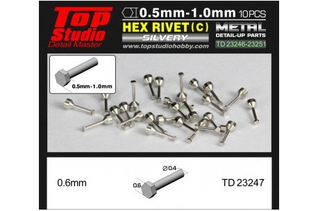 Top Studio 0.6mm Hex Rivets (C) - Silvery - TD23247
