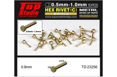Top Studio 0.9mm Hex Rivets (C) - Brass - TD23256