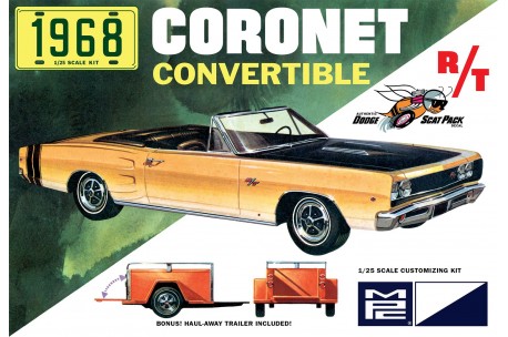 MPC 1968 Dodge Coronet Convertible w/ Trailer- 1/25 Scale Model Kit - MPC-978