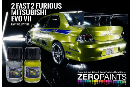 Zero Paints 2 Fast 2 Furious Mitsubishi Evo VII Green/Yellow & Silver Paints 2x30ml