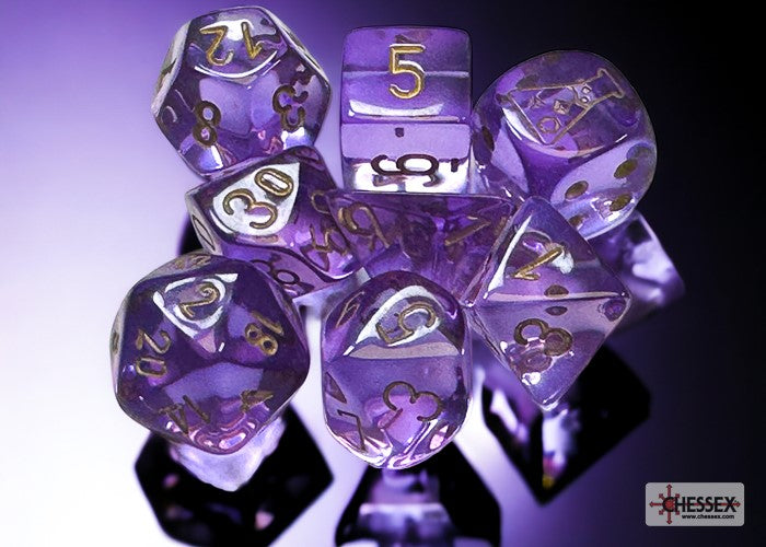 Chessex Translucent Lavender/gold Polyhedral 7-Dice Set (with bonus die)