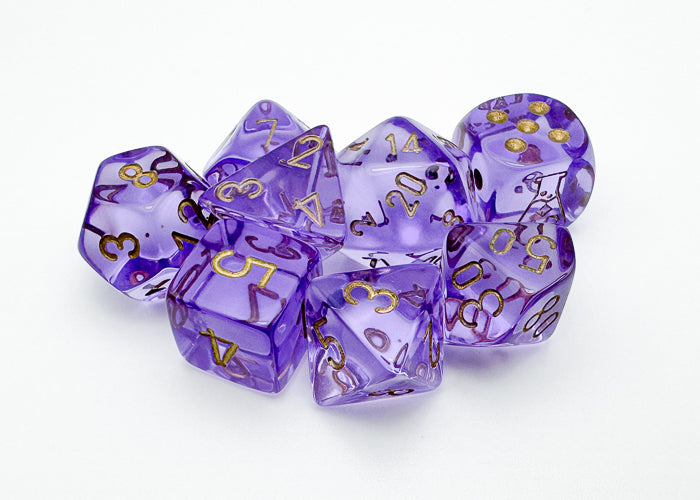 Chessex Translucent Lavender/gold Polyhedral 7-Dice Set (with bonus die)