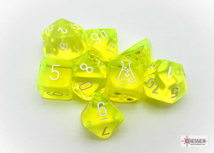 Chessex Translucent Neon Yellow/white Polyhedral 7-Dice Set (with bonus die)