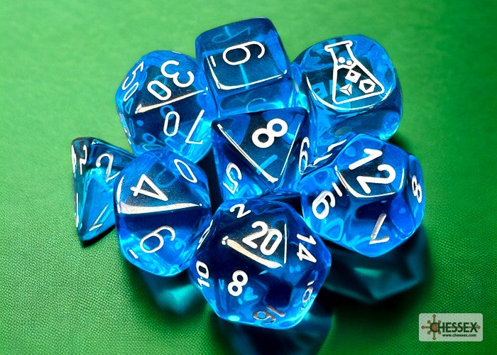 Chessex Translucent Tropical Blue/white Polyhedral 7-Dice Set (with bonus die)