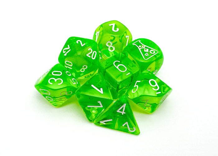 Chessex Translucent Rad Green/white Polyhedral 7-Dice Set (with bonus die)