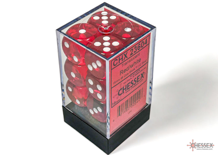 Chessex Translucent Red/white 16mm d6 Dice Block (12 dice)