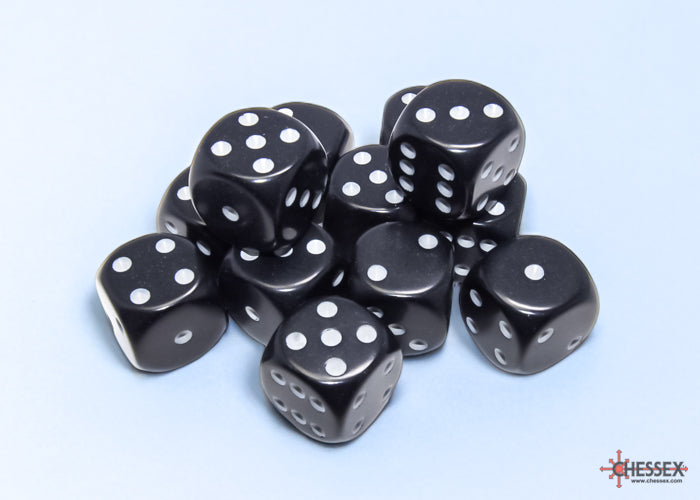 Chessex Opaque Black/white 16mm d6 Dice Block (12 dice)