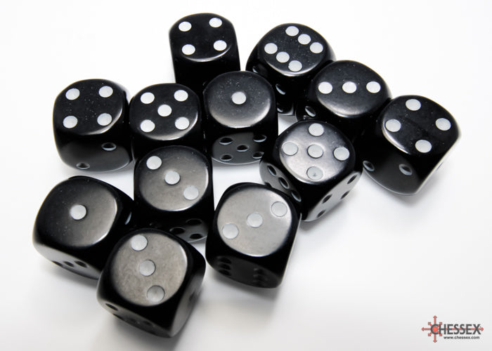 Chessex Opaque Black/white 16mm d6 Dice Block (12 dice)