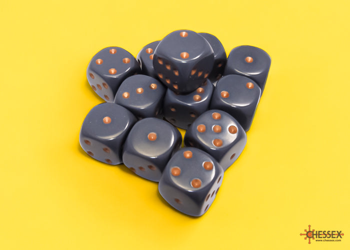 Chessex Opaque Dark Grey/copper 16mm d6 Dice Block (12 dice)