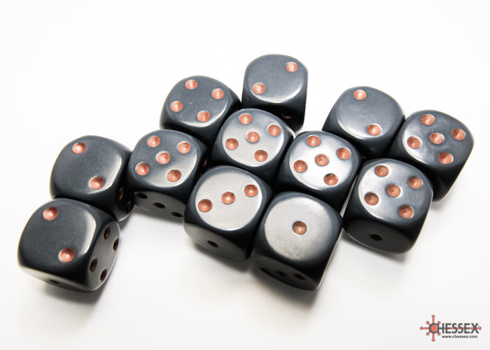 Chessex Opaque Dark Grey/copper 16mm d6 Dice Block (12 dice)