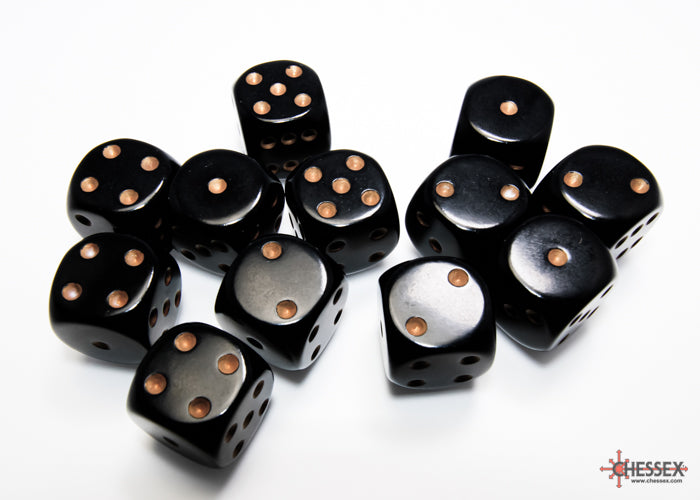 Chessex Opaque Black/gold 16mm d6 Dice Block (12 dice)