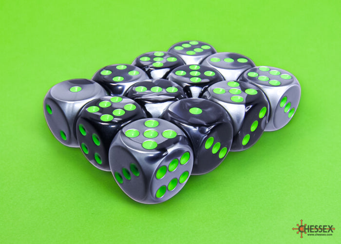 Chessex Gemini Black-Grey/green 16mm d6 Dice Block (12 dice)