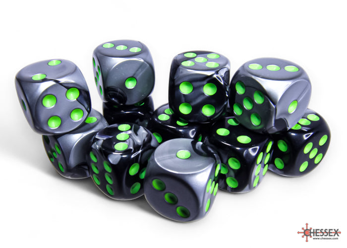 Chessex Gemini Black-Grey/green 16mm d6 Dice Block (12 dice)