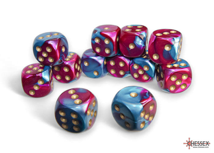 Chessex Gemini Purple-Teal/gold 16mm d6 Dice Block (12 dice)