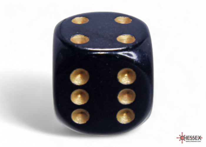 Chessex Opaque Black/gold 16mm d6 Dice Block (12 dice)