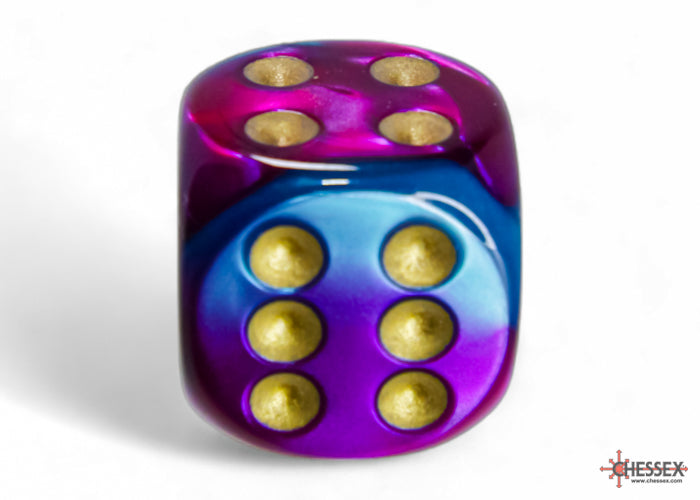 Chessex Gemini Purple-Teal/gold 16mm d6 Dice Block (12 dice)