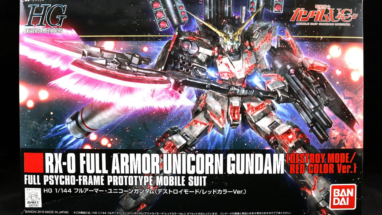 HGUC 199 Full Armor Unicorn Gundam (Destroy Mode) (Red Color Ver.)