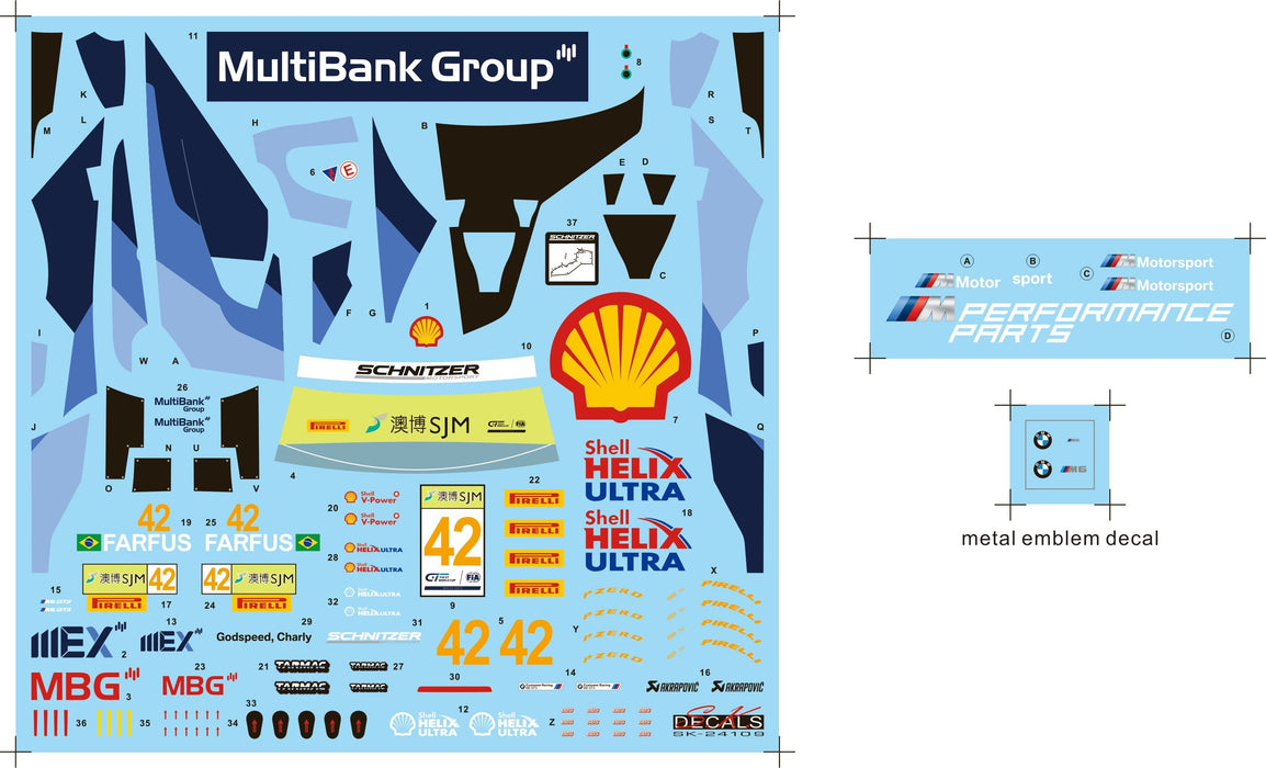 S.K. Decals BMW M6 GT3 FIA GT World Cup Macau 19 Team Schnitzer  - 1/24 Scale