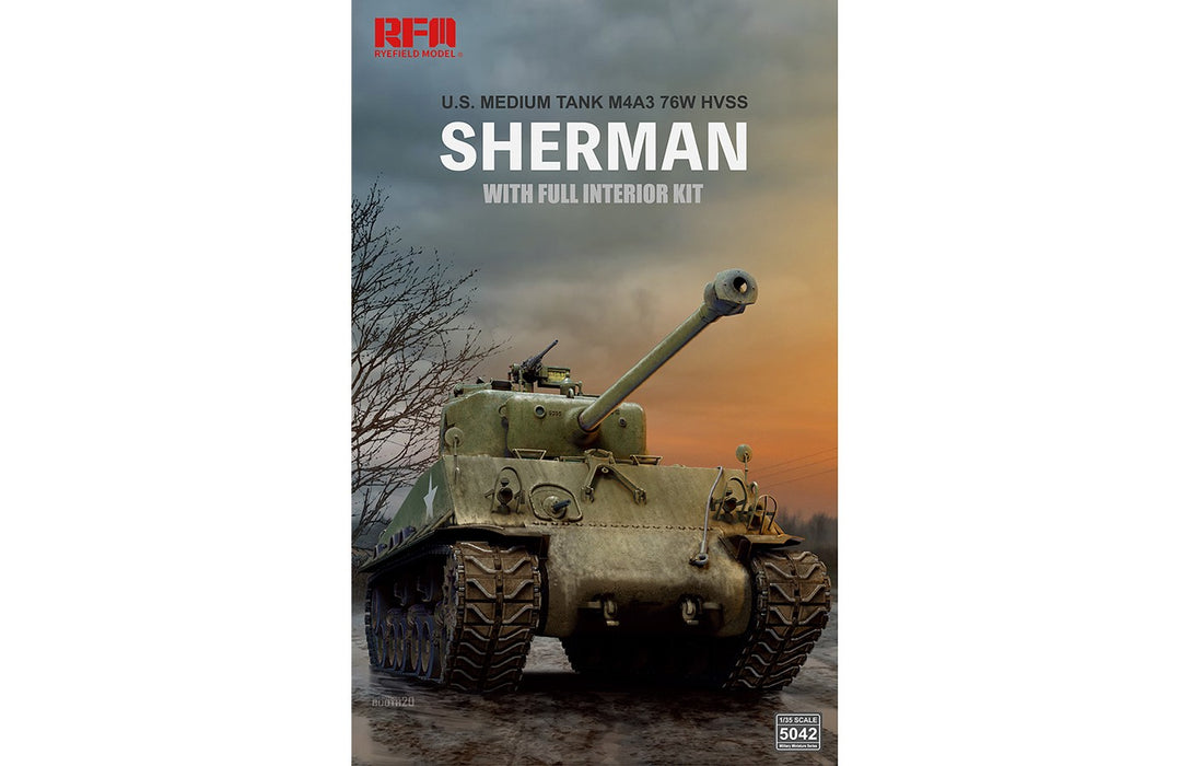 RFM M4A3E8 SHERMAN w/Full Interior & Workable Track Links - 1/35 Scale Model Kit