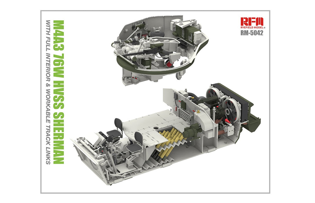 RFM M4A3E8 SHERMAN w/Full Interior & Workable Track Links - 1/35 Scale Model Kit