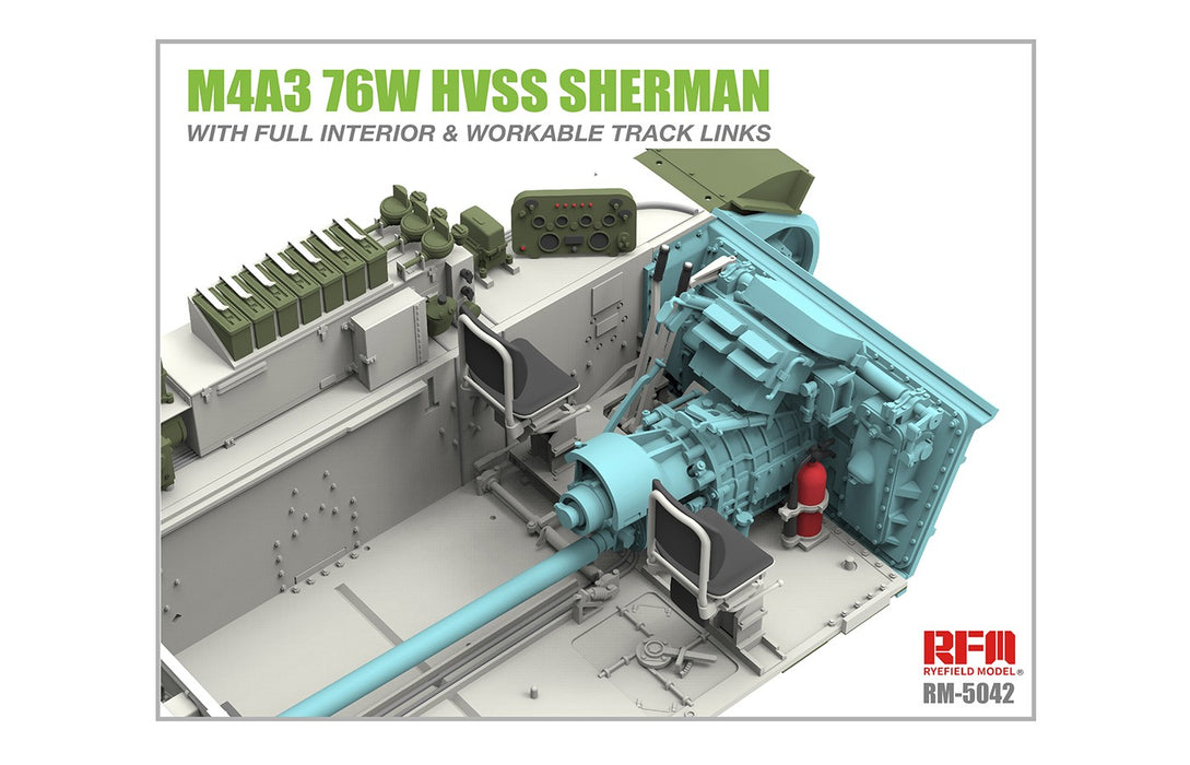 RFM M4A3E8 SHERMAN w/Full Interior & Workable Track Links - 1/35 Scale Model Kit