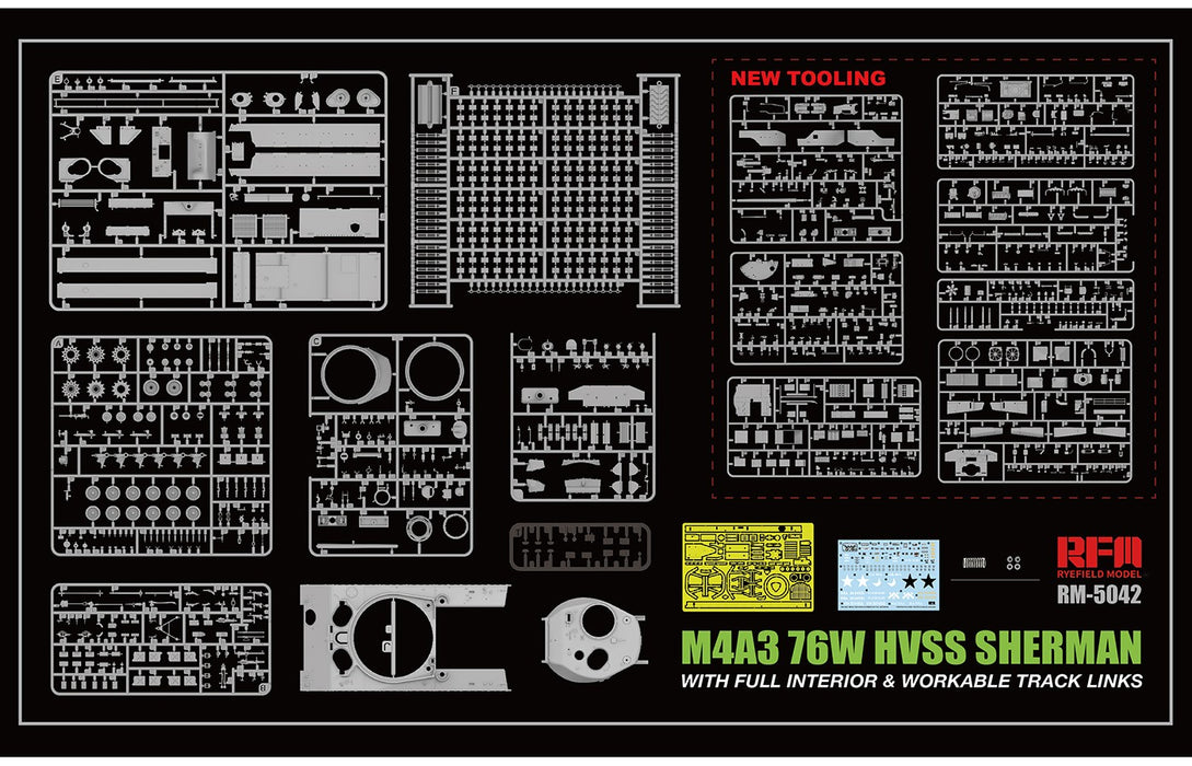 RFM M4A3E8 SHERMAN w/Full Interior & Workable Track Links - 1/35 Scale Model Kit