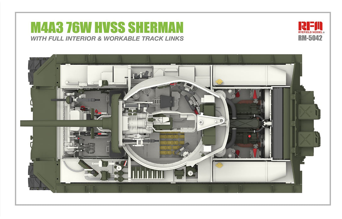 RFM M4A3E8 SHERMAN w/Full Interior & Workable Track Links - 1/35 Scale Model Kit