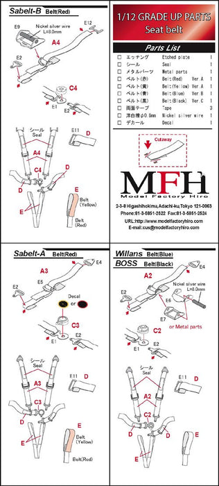 MFH 1/12 scale Seat belt - Red