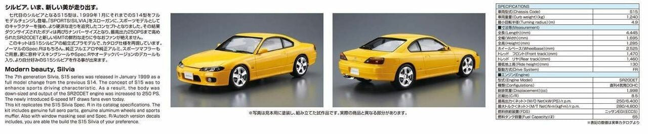 Aoshima The Model Car Nissan S15 Silvia Spec.R '99 - 1/24 Scale Model Kit