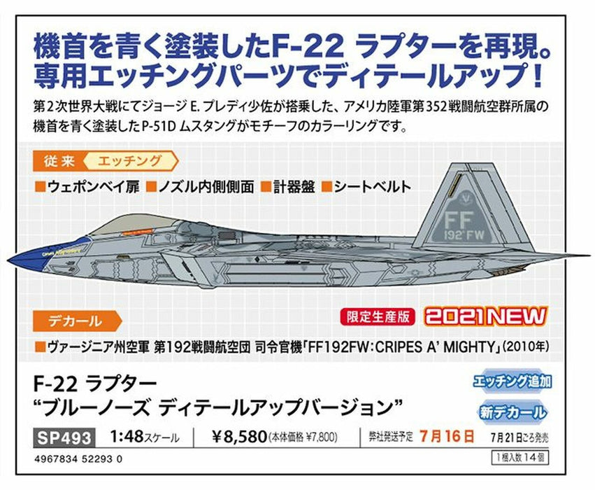 Hasegawa F22 Raptor Blue Nose Detail Up Ver. - 1/48 Scale Model Kit