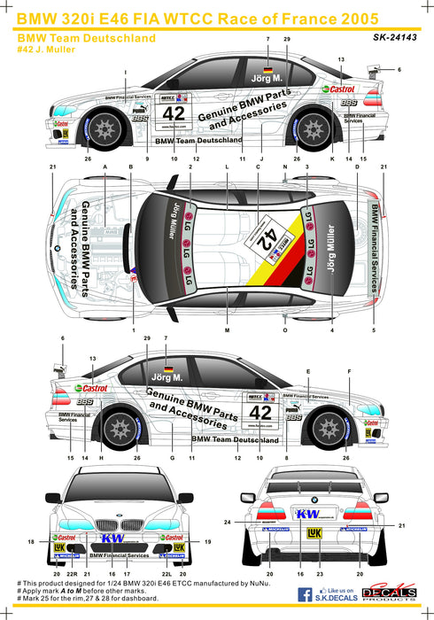 S.K. Decals BMW 320i E46 FIA WTCC Race of France 2005 BMW Team Deutschland - 1/24 Scale