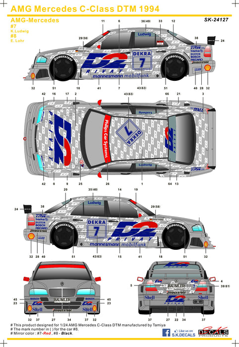 S.K. Decals AMG Mercedes C-Class DTM D2 Decals (Tamiya) - 1/24 Scale