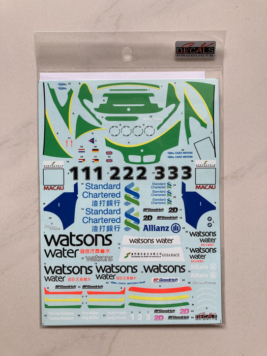 S.K. Decals BMW 320i E46 Macau Guai 2003 Watson Water Decals - Team Carly Motors (NuNu)  - 1/24 Scale