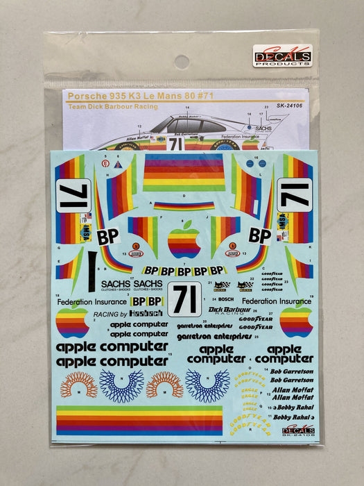 S.K. Decals Porsche 935 K3 Le Mans 80 Team Dick Barbour Racing APPLE Decals (NuNu)  - 1/24 Scale