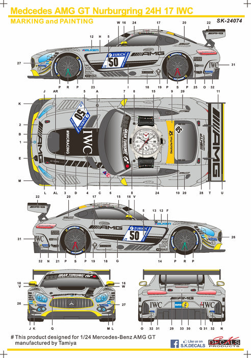 S.K. Decals Mercedes-AMG GT3 IWC Watch No.50 Decals  - 1/24 Scale