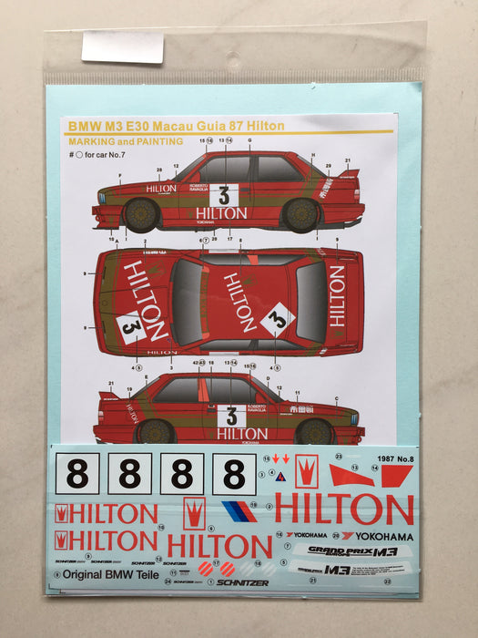 S.K. Decals BMW M3 E30 Macau Guia 87~88 Hilton Decal - 1/24 Scale