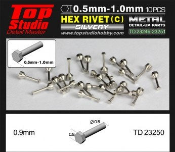 Top Studio 0.9mm Hex Rivets (C) - Silvery