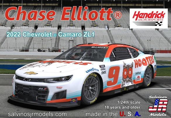 Salvino JR Models 2022 Next Gen Chevrolet Camaro Chase Elliott No. 9 Hooters Livery - 1/24 Scale Model Kit